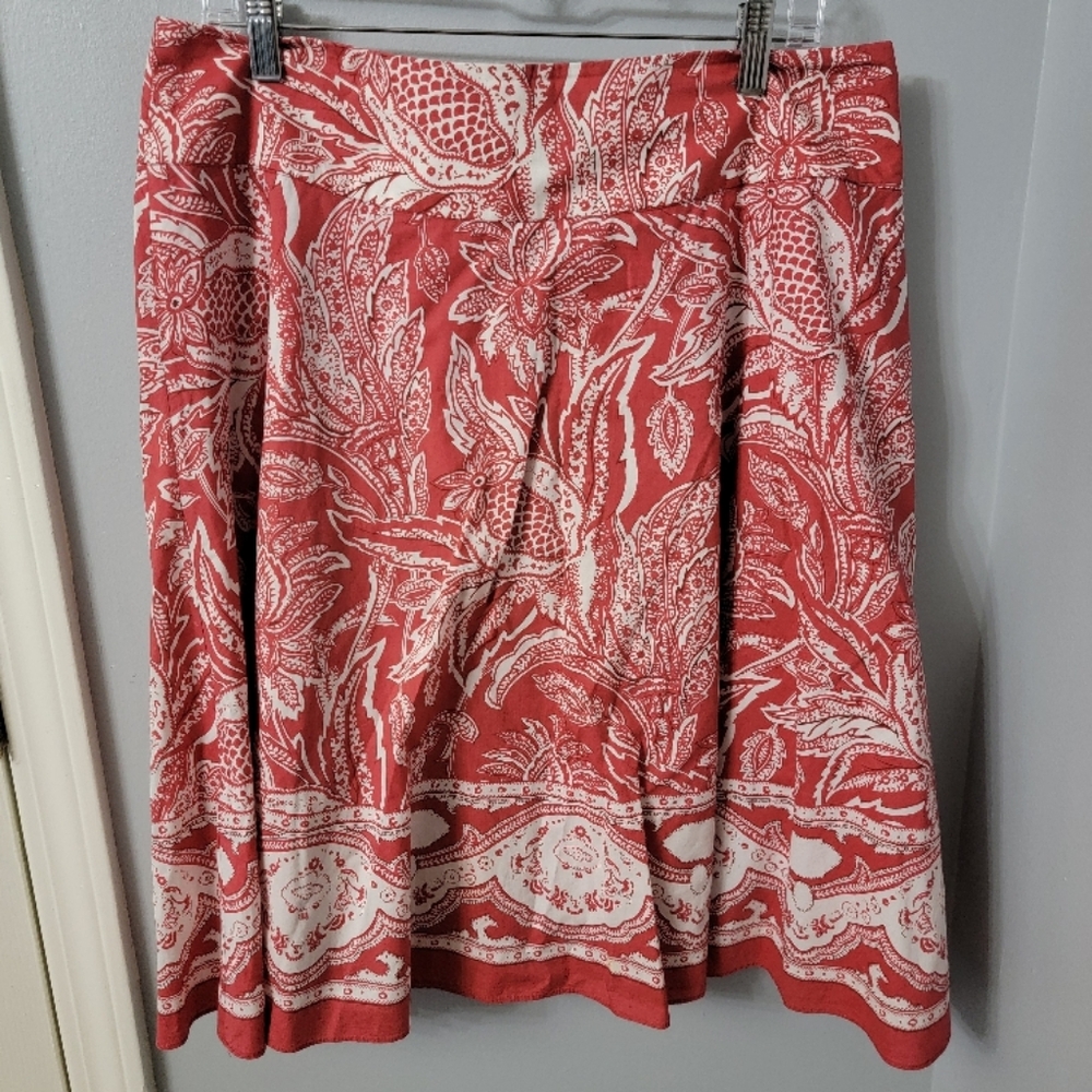 Talbots Red and White Pleated A-line Skirt